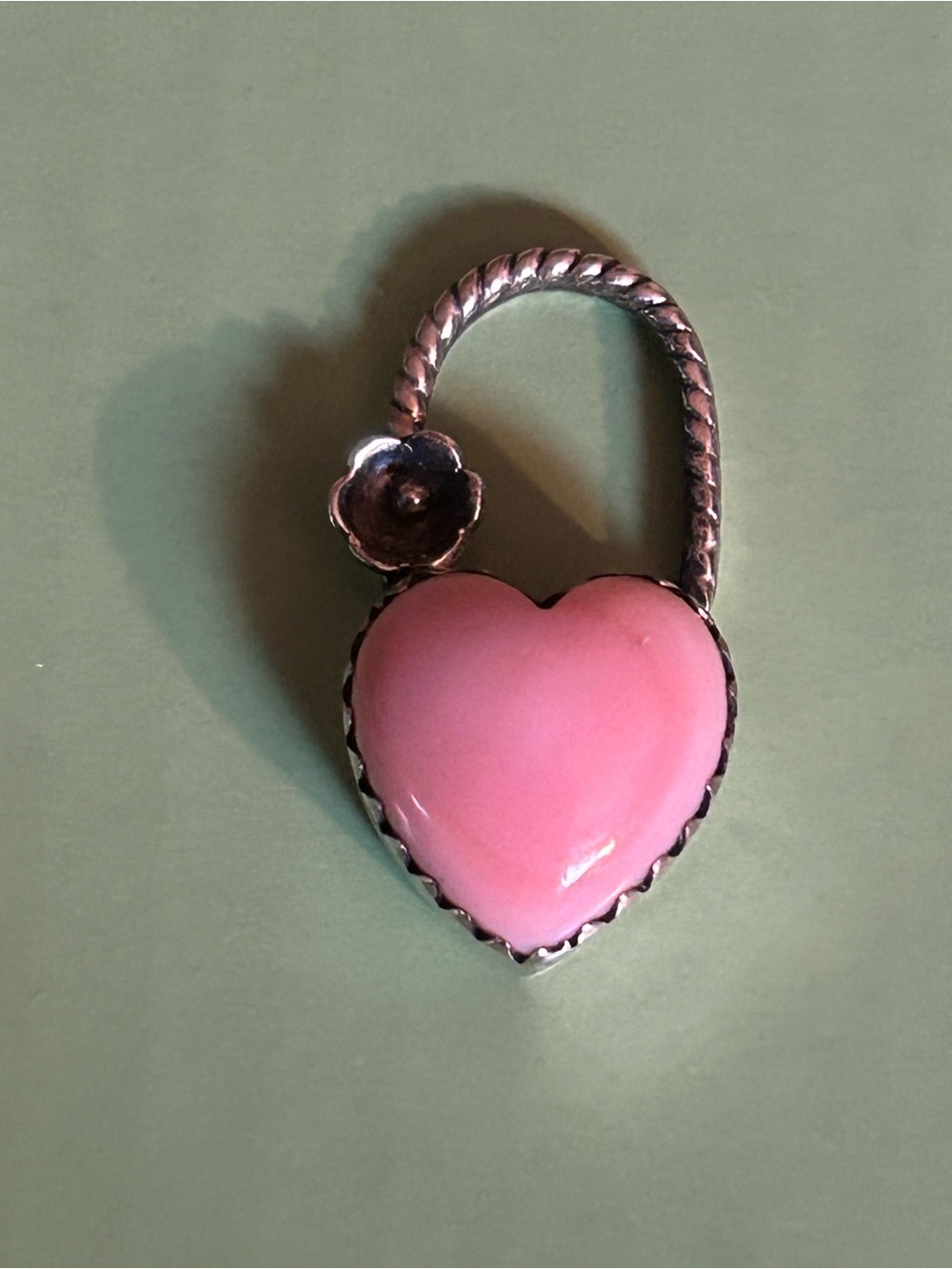 Pink Conch Heart Pendant — Sterling Silver Floral Accent